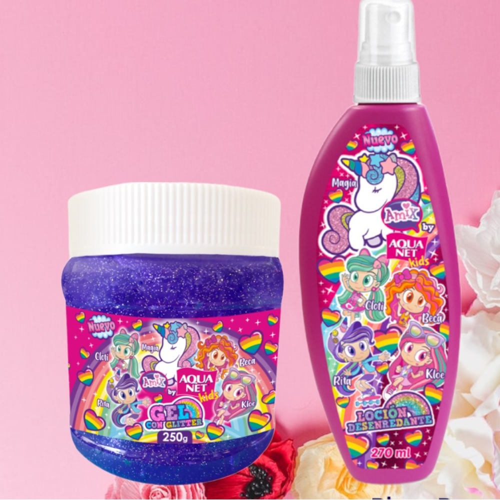 New Aqua Net Kids Hair Care Bundle of Two, Glitter Gel, Hair Cream, Deta…